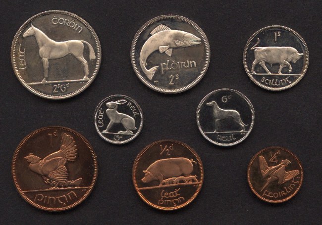 The 1928 Irish coin set, designed by Percy Metcalfe.