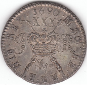 James II 1685-1691, Irish Gunmoney Large Halfcrown 1690 Apr in Silver S6579NN (Unpriced Extremely Rare)
