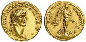 roman coin gold aureus Claudius, 41-54 AD 41-42 AD, Rome