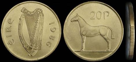 New Irish 20p coin, introduced in 1986
