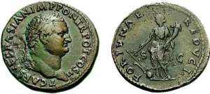 Titus, as Caesar, silver Sestertius. 72 AD. T CAES VESPASIAN IMP PON TR POT COS II, laureate head right / FORTVNAE REDVCI S-C, Fortuna standing left, holding branch & rudder on globe & cornucopia