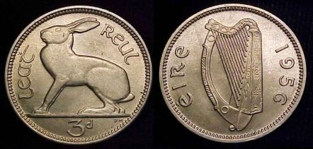ireland eire saorstat eireann threepence coin percy metcalfe