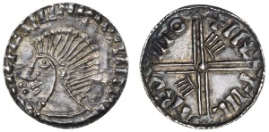 Phase III, Penny, bust left, two pellets in front of mouth, rev. long voided cross with hand in two quarters