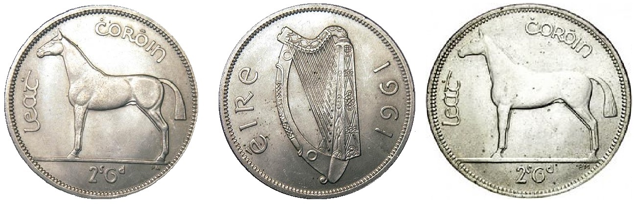 1961 Ireland Halfcrown - the differences between the normal and mule reverse