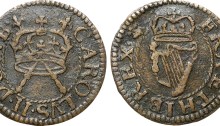 The Irish Armstrong farthing legend reads as follows :- CAROLVS II D G M B FRA ET HIB REX which translates and expands to :- Charles II by the grace of God, King of Great Britain, France and Ireland