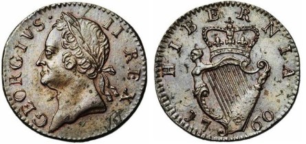 1760 George II (1727-1760), Copper farthingType IV