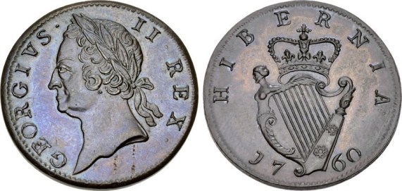 1760 George II (1727-1760), Copper Halfpenny, Type IV 