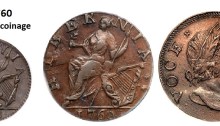1760 Voce Populi farthing & halfpenny (featured image). These coins are now much sought after by Irish and American collectors alike - they circulated in New England immediately prior to the Declaration of Independence.