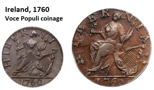 1760 Voce Populi farthing & halfpenny (reverse)