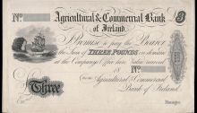 1811 Agricultural & Commercial Bank of Ireland, Three Pounds, 18-, proof on light card, no printers imprint (AG 3)