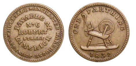 1832 John Egan, 6 Robert Street, Limerick - one penny