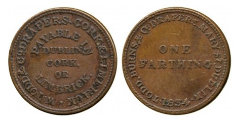 1834 Dublin, Todd Burns & Co (drapers), Brass Farthing Trade Token, dated 1834