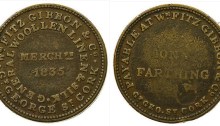 1835 Cork Farthing, Fitz Gibbon & Co, General Woollen, Linen & Silk Merchant, George's Street, Cork