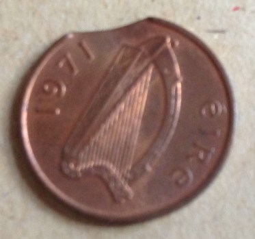 1971 Ireland ½p Chipped Planchet error
