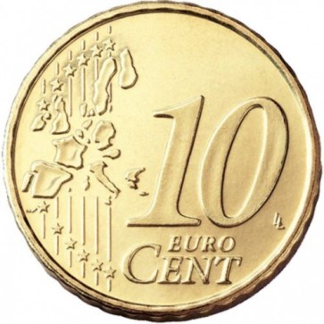 Euro 10c coin, common side Type I (2002-2006) - a 'stylised' map of Europe, showing separate states of the European Union (EU).