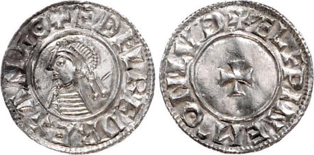 Aethelred II, Type 1 - First Small Cross penny, Moneyer,  Elfwine of London (+ELFPINEM-ONLVD). North 764, Seaby 1143, Hildebrand 1284 ff var