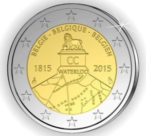 Belgium commemorative €2 coin celebrating the 200th Anniversary of the Battle of Waterloo. This coin was withdrawn following written objections by the French government