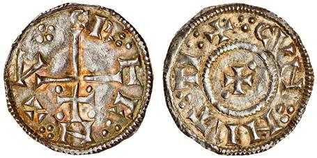 Viking Kingdom of York, Cnut, Penny, patriarchal cross, small cross patt‚e, a pellet in two angles