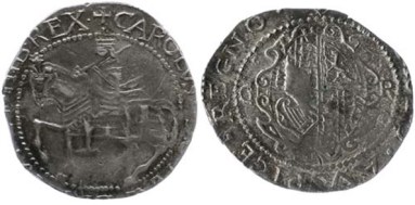 It is thought that the halfcrowns were struck in Kilkenny by the Confederate Catholics – loyal to the King rather than face the prospect of being ruled by a Puritan parliament (likely to have a very anti-Catholic agenda) from Westminster. However, in declaring for a corrupt and unpopular King, they virtually ensured a sectarian backlash.