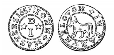 Robert Malcomson's engraving of John Masters' penny token (Carlow, 1657)