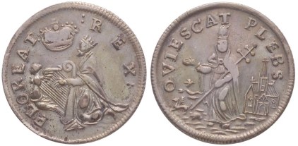 Undated St. Patrick's Farthing. Silver. Nice Choice Extremely Fine. 98.1 gns. No nimbus. FLOREAT REX obverse. QVIESCAT PLEBS reverse