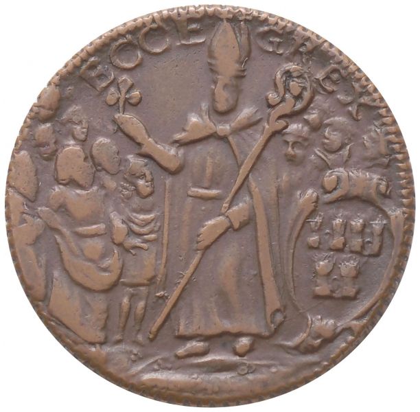 Undated St. Patrick's Halfpenny. Small Letters ECCE GREX reverse
