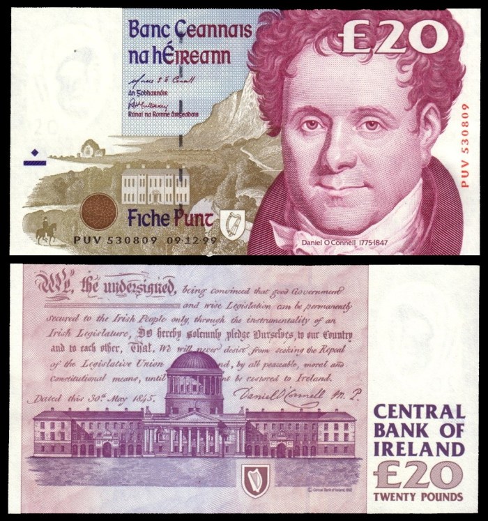 1999 C Series £20 Banknote, featuring Daniel O’Connell. The Old Currency Exchange, Dublin, Ireland.