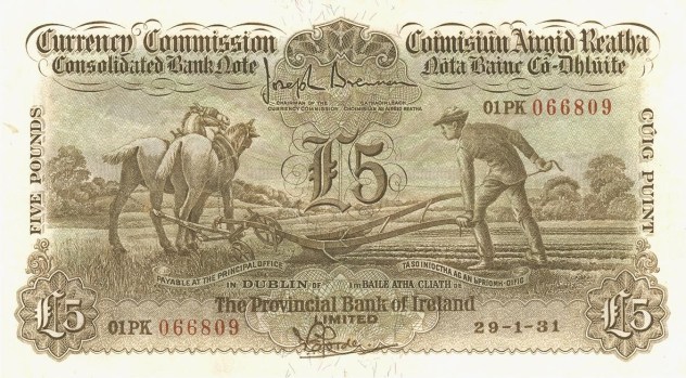 1931 £5 Ploughman (Provincial Bank of Ireland, Type 2), signed by F. S. Forde
