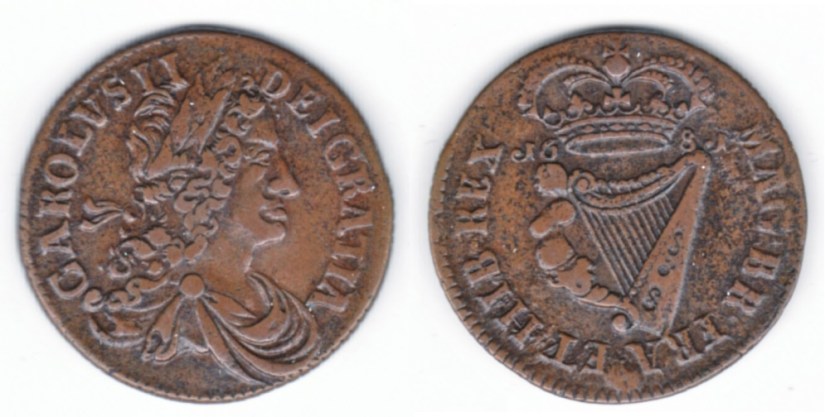 Charles II Halfpenny 1681 Halfpenny of 12 Strings, S.6574 medium lettering