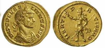 Aurelian, AV Aureus, Milan. 270-275 AD. IMP C D AVRELIANVS AVG, laureate, draped, cuirassed bust right / MARTI PACIFERO, Mars standing left, holding branch and spear. Calico 4014. Sear 11481; Goebl 13