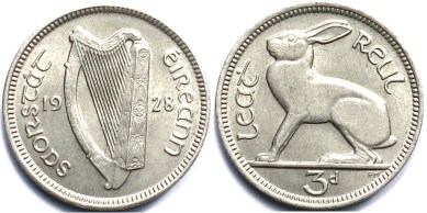 1928 Ireland threepence obv + rev