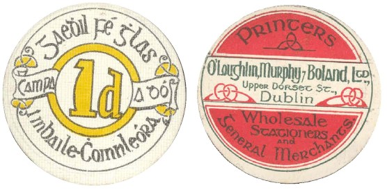 Ballykinlar Camp, One Penny. Circular cardboard token (Camp No. 2)