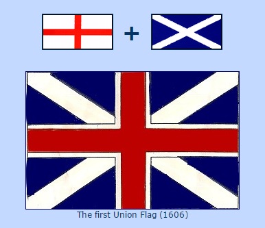 On 12 April 1606, the National Flags of Scotland and England were united for use at sea, thus making the first Union 'Jack'. Ashore however, the old flags of England and Scotland continued to be used by their respective countries.