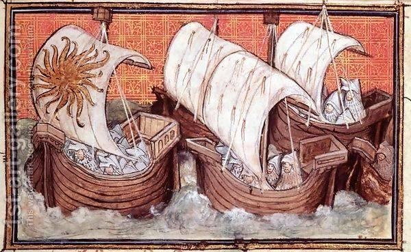A medieval depiction of an army sailing to Waterford city (from Jean Creton, Histoire rimée de Richard II)