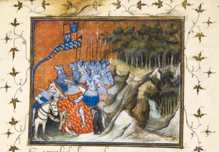 Richard II knighting Henry of Monmouth in Ireland. Harl. MS. 1319, f. 5.