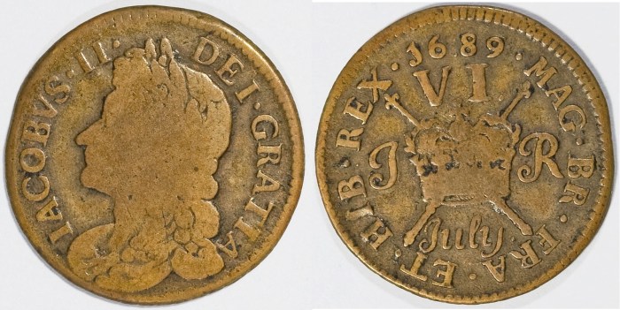 Gunmoney coinage, Sixpence, 1689 July + full stop