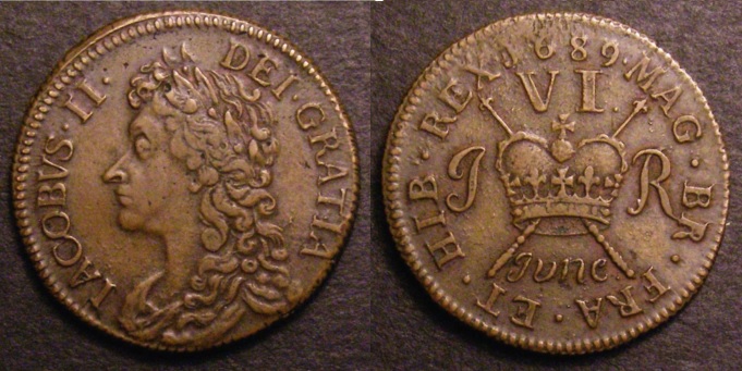 Gunmoney coinage, Sixpence, 1689 June + full stop (1)