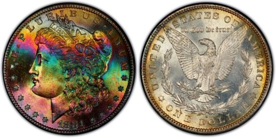 A beautiful 'toned' Morgan dollar from the USA but is it circulated or uncirculated? And, is this coin more valuable as a 'toned' item or uncirculated?