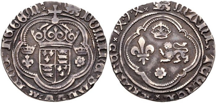 Perkin Warbeck (c. 1474 - executed 1499), medallic coin or jeton, c. 1494, probably Continental manufacture, mm. leopard passant gardant both sides, crowned arms of England between crowned lis and crowned rose, DOMINIE SALVVM FAC REGEM, rev., crown and rose over and below lis and leopard, 23.5mm, 3.90gms [60.186 grains] (MI 21/3; North 1758; S. -; C. Blunt