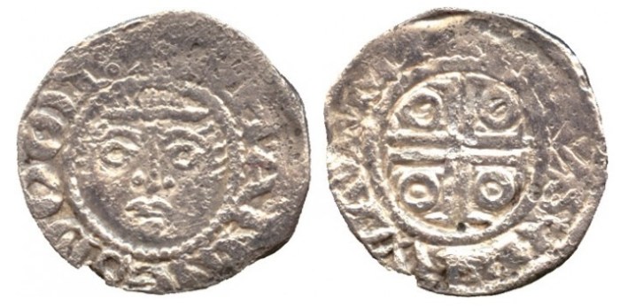 Prince John, as Lord of Ireland (1172-1199), Halfpenny, second coinage (1190-99), group Ib (1190-98), smaller diameter flan, Waterford Mint, Moneyer Marcus, facing diademed head, legend surrounding, rev voided cross potent within inner circle, annulets in angles, legend surrounding, 0.65g (Withers type I, Marcus 2a; D.F. 40A; S.6208). Cleaned, weak in parts, very fine for issue and rare