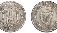 Ireland token, Charles II (1649-1685), Dublin Corporation, Halfpenny, 1679, in silver, arms of Dublin, · the · dvblin · halfpennie ·, rev. crowned harp, · long · live · the · king ·, edge grained