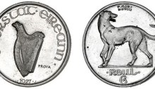 1927 Irish Free State Pattern Sixpence, Morbiducci, in nickel-silver, harp, stamped prova, rev. Irish wolfhound left, edge plain, The Old Currency Exchange, Dublin, Ireland