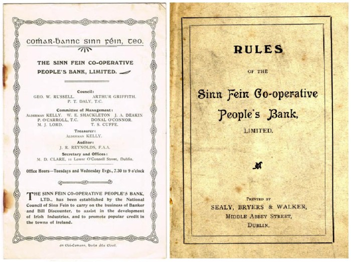 1908 Sinn Fein Co-operative People’s Bank prospectus + rules