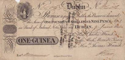 1814 (9 June) One Guinea promissory bank note by Ffrench, Taaffe, Morris & Keeny