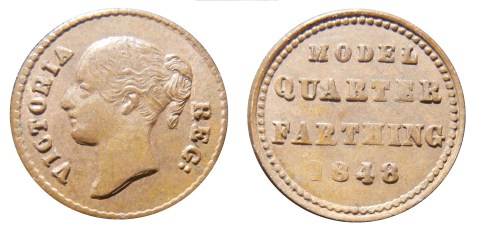 Pattern coinage by Moore - Model quarter farthing 1848