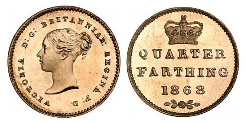 1868 Bronze Proof Quarter-Farthing (Victoria, 2nd portrait)