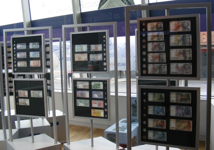 A display from the European Central Bank's "Currency" exhibition at the Central Bank of Ireland's new Visitor Centre, North Wall Quay, Dublin