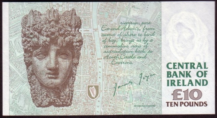 By the time the "C Series" James Joyce £10 banknote actually went into circulation, the reverse design was unrecognisable from the two earliest formats i the Central Bank of Ireland's Archive.