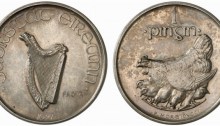 1927 Morbiducci pattern, penny (silver). Rare Irish coins - only 3 known. The Old Currency Exchange, Dublin, Ireland. Irish coin dealer. Banknotes, Tokens. Irish coin cabinet. ,