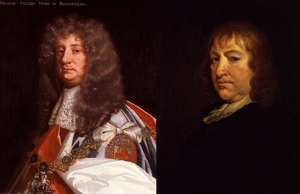 George Villiers, 2nd Duke of Buckingham, 20th Baron de Ros, KG, PC, FRS (30 January 1628 – 16 April 1687) ... and, by now, the infamous Colonel Thomas Blood. Engish Civil War. Interregnum. The Old Currency Exchange, Dublin, Ireland.